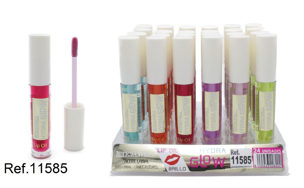 Aceite labial Hydra Glow Lip Oil 24/u 11585 para hidratación y brillo