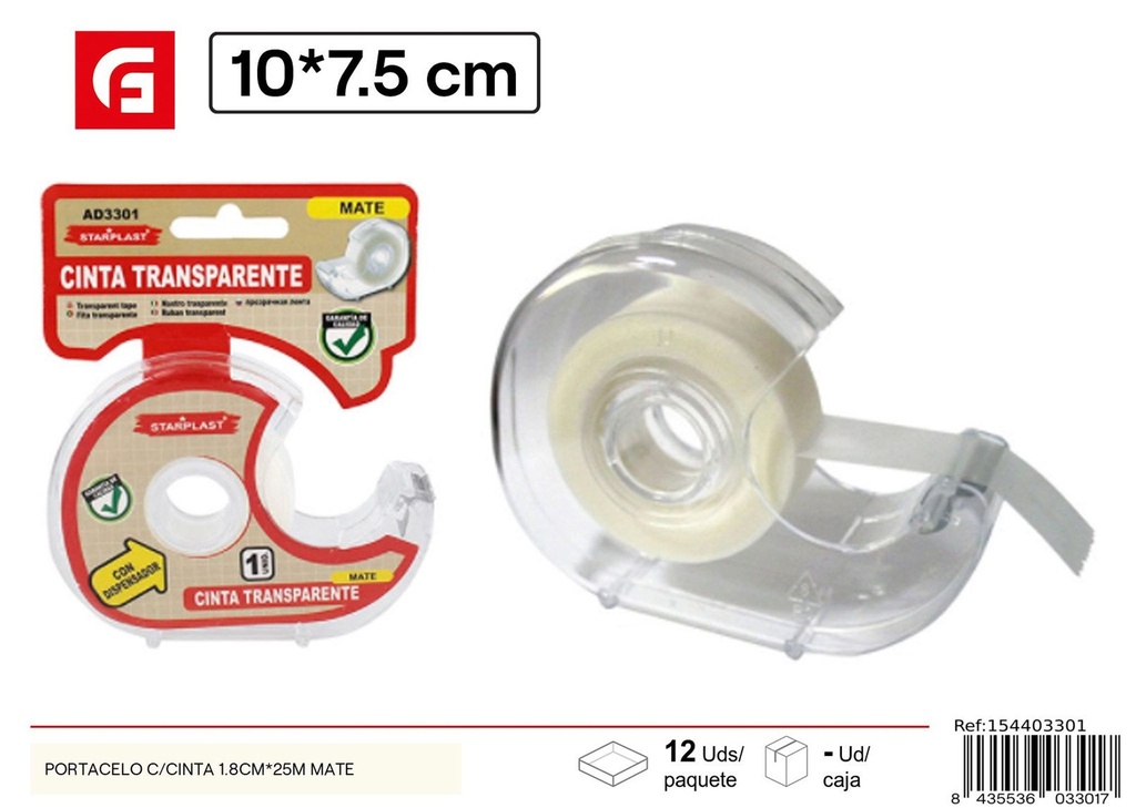 Portacinta con cinta mate 1.8 cm x 25 m - Material de oficina