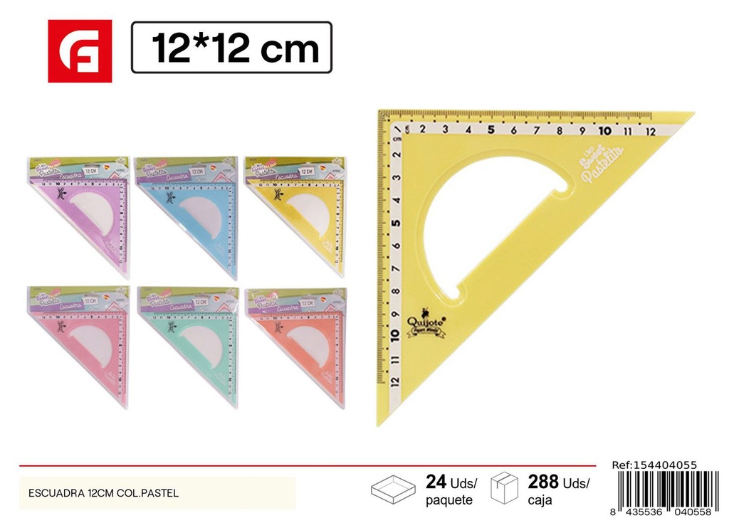 Escuadra 12 cm color pastel - Material escolar