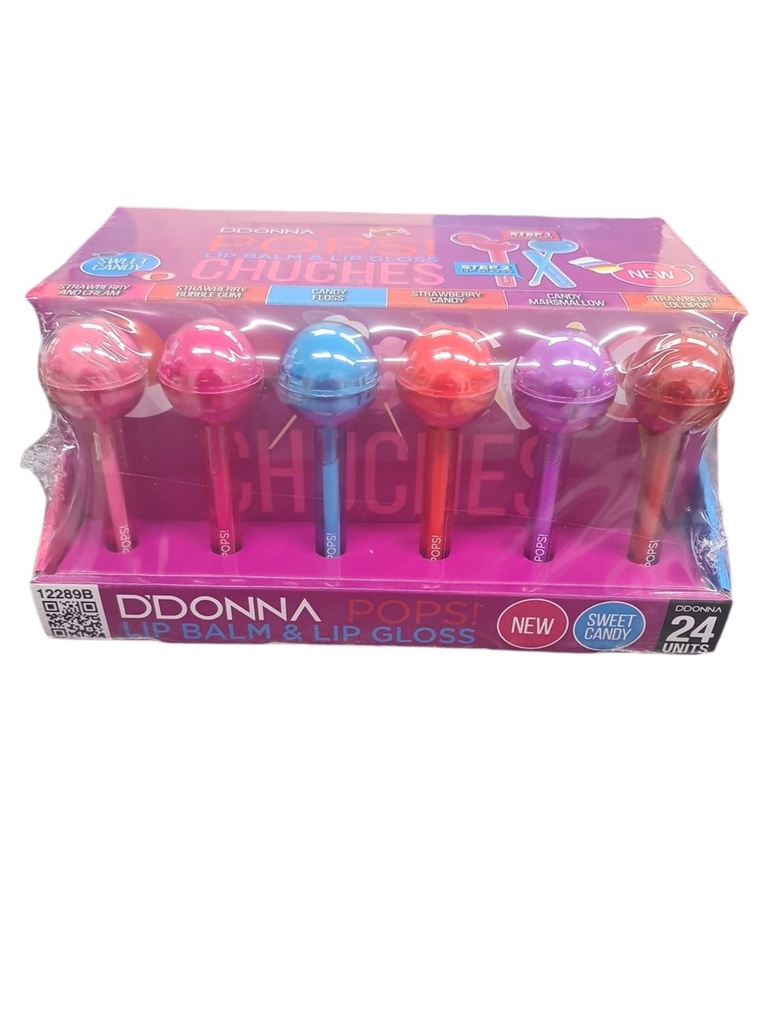 Lip gloss & lip balm Ddonna Pops! 24/u 12289B para labios hidratados