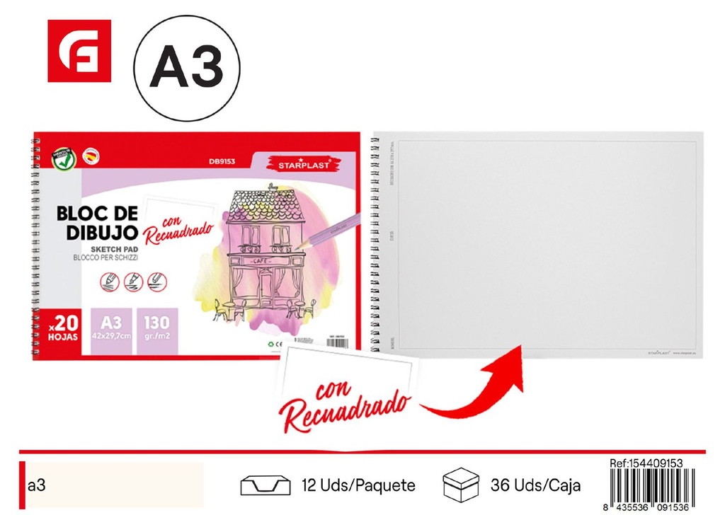 Block de dibujo A3 130g - Material de papelería y dibujo