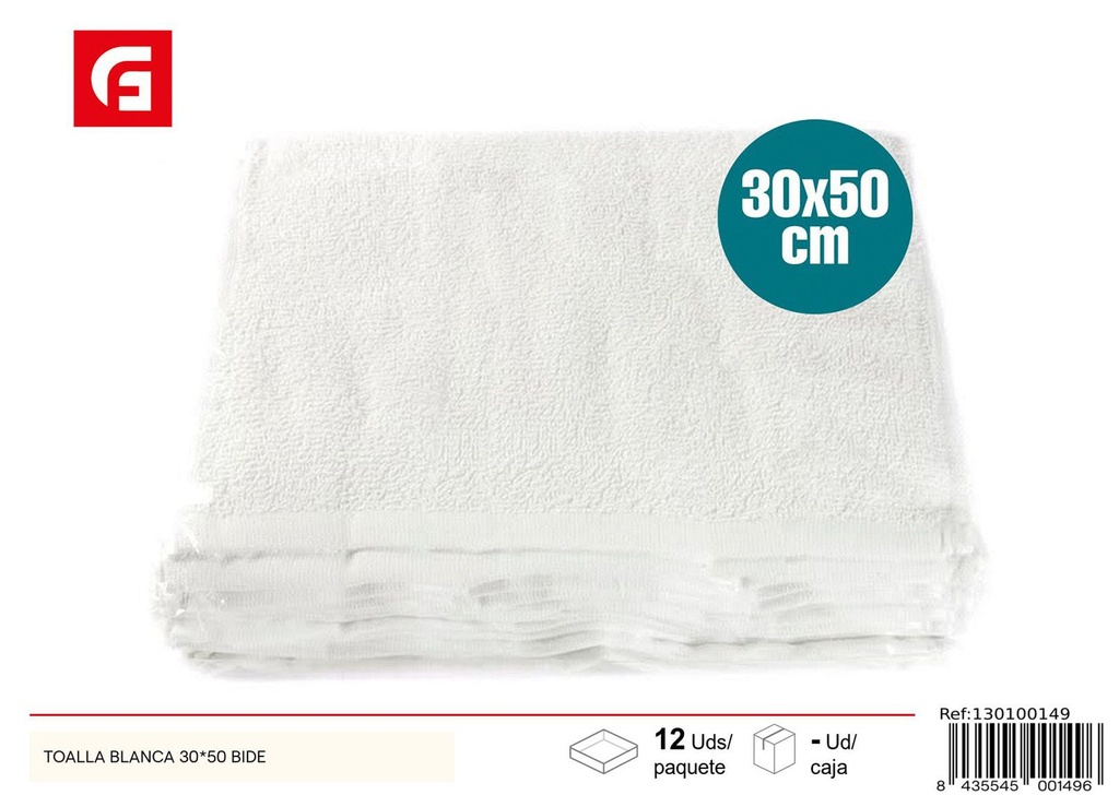 Toalla blanca 30*50 BIDE - Textiles del hogar