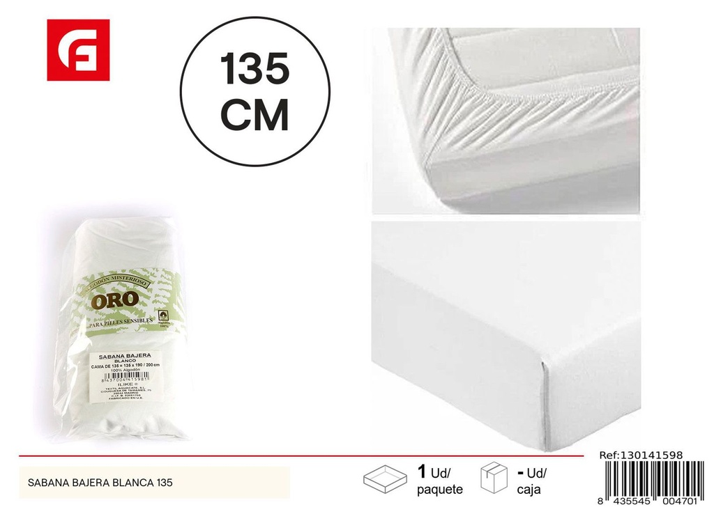 Sábana bajera blanca 135 para cama