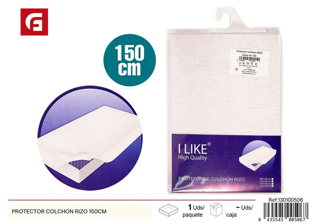 Protector de colchón rizo 150cm para protección de cama