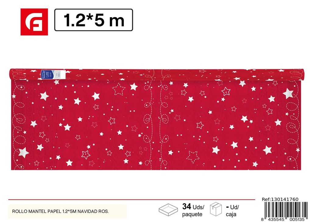 Rollo mantel papel 1.2x5m navidad-rojo - Accesorios navideños