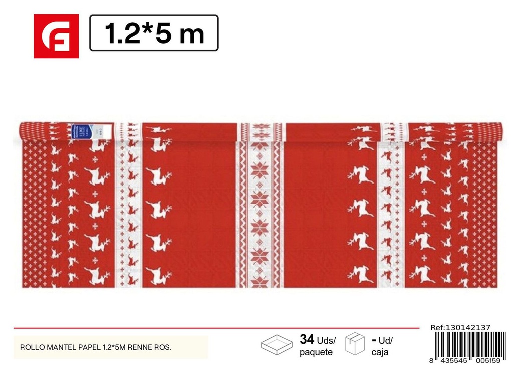 Rollo mantel papel 1.2x5m renne-rojo - Accesorios navideños