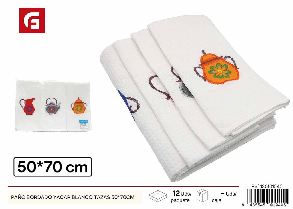 Paño bordado Yacar blanco tazas 50*70cm - Accesorios de limpieza