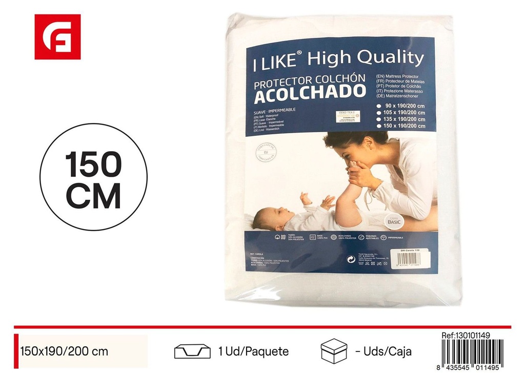 Protector de colchón acolchado impermeable para cama 150