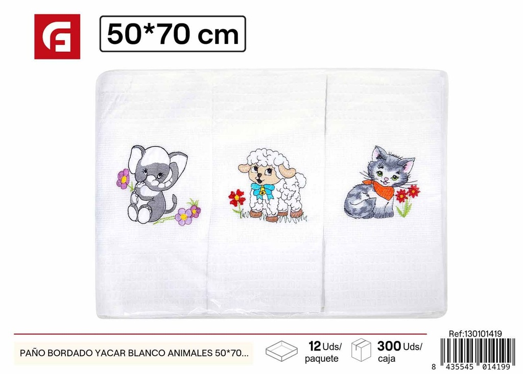 Paño bordado Yacar blanco animales 50*70cm - Accesorios de limpieza