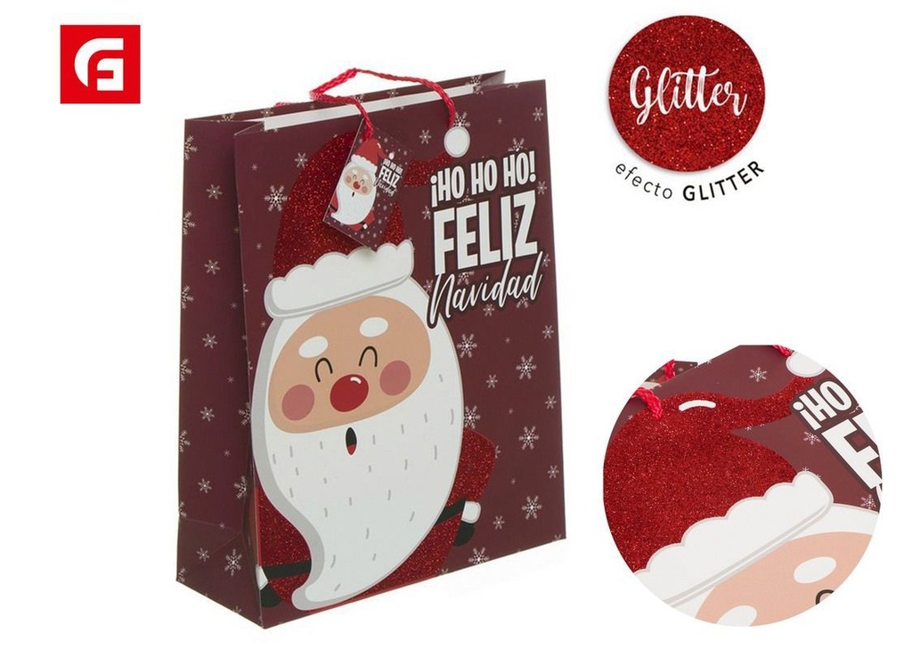 Bolsa de papel purpurina Papá Noel - Regalos navideños