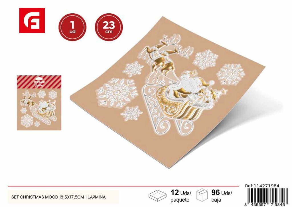 Set navidad autoadhesivas 18.5x17.5 cm 1 lámina - Decoraciones navideñas