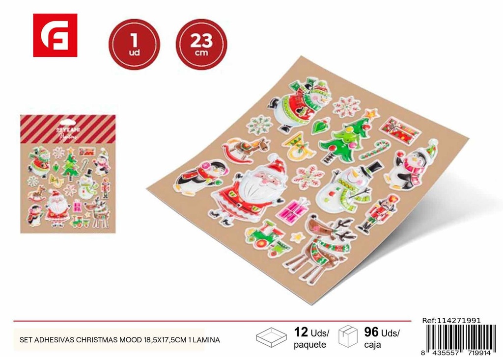 Set de pegatinas adhesivas "Christmas Mood" 18.5x17.5cm 1 lámina - Artículos navideños