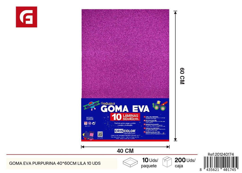 Goma EVA purpurina 40*60 CM lila 10 UDS - Materiales de manualidades y decoración