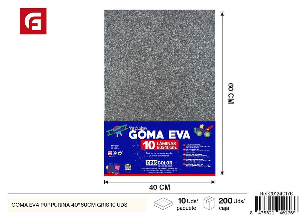 Goma EVA purpurina 40*60 CM gris 10 UDS - Materiales de manualidades y decoración