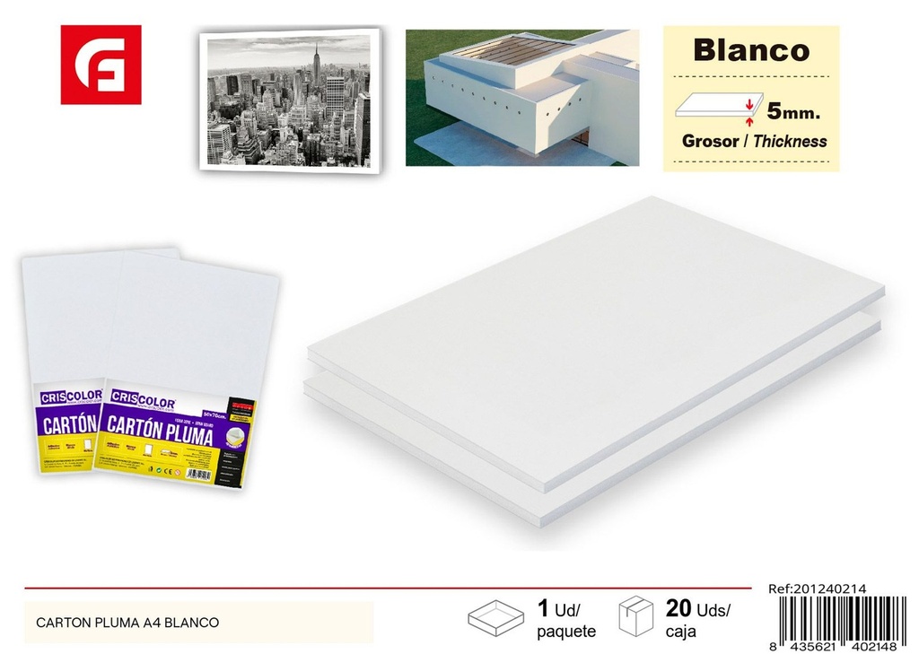 Carta de cartón pluma A4 blanca - Manualidades y material de arte