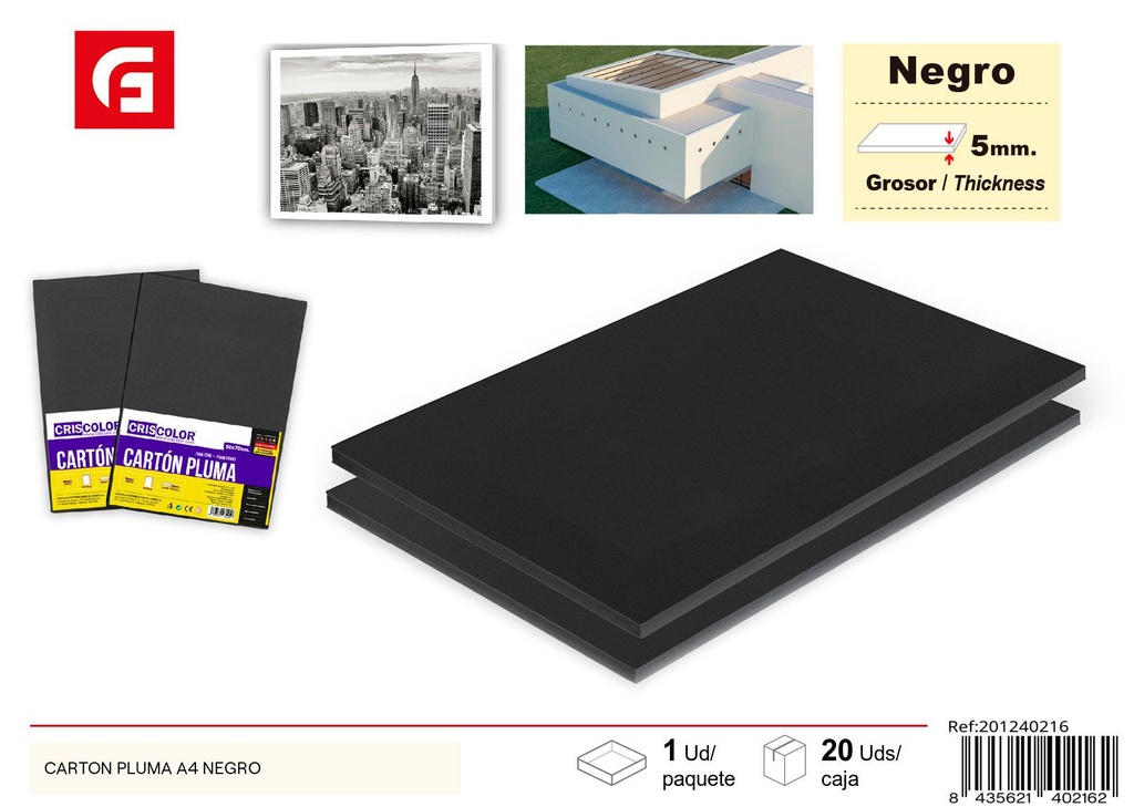Cartón pluma negro A4 - Materiales para manualidades