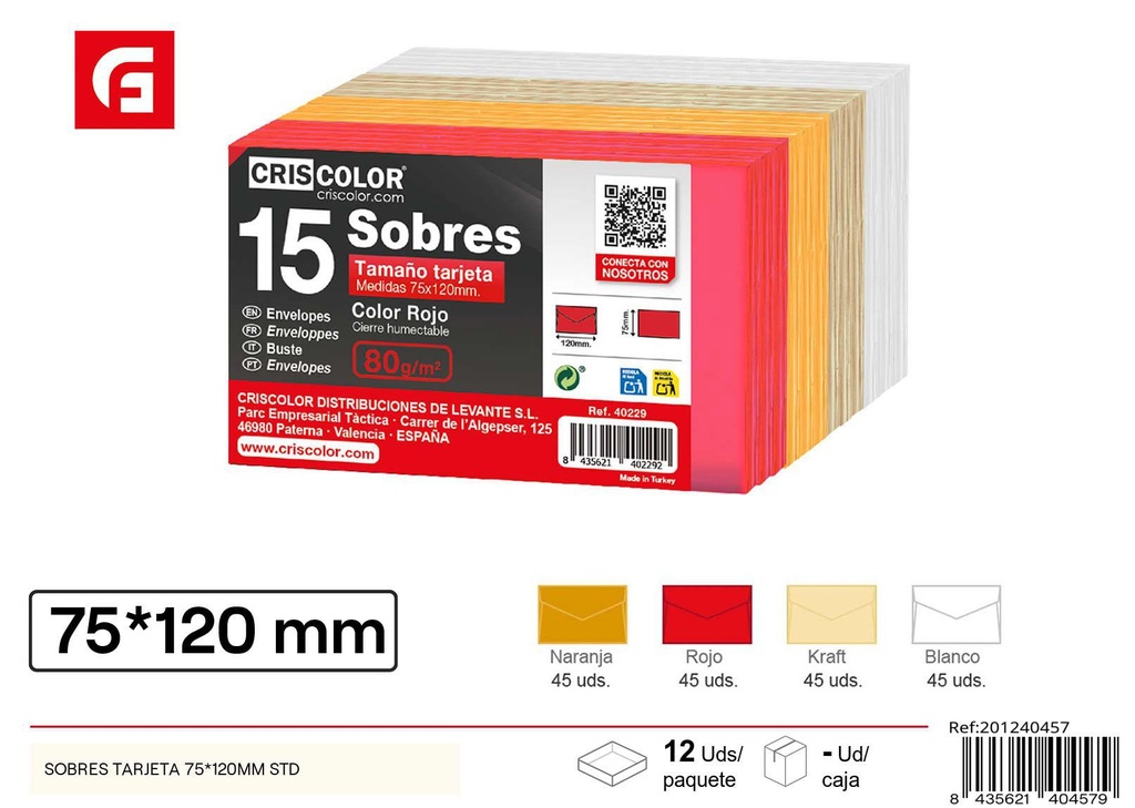 Sobres para tarjeta 75x120 mm - Material de oficina