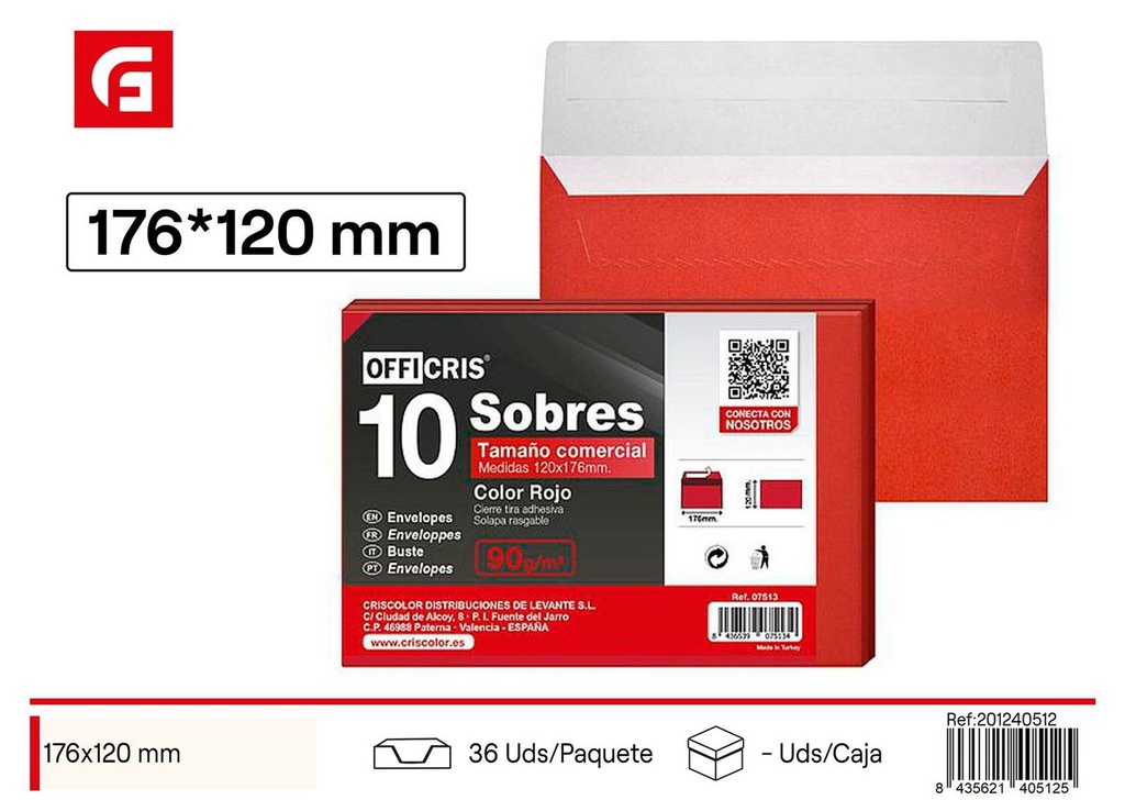 Sobre comercial rojo 120*176 mm - Suministros de oficina y papelería