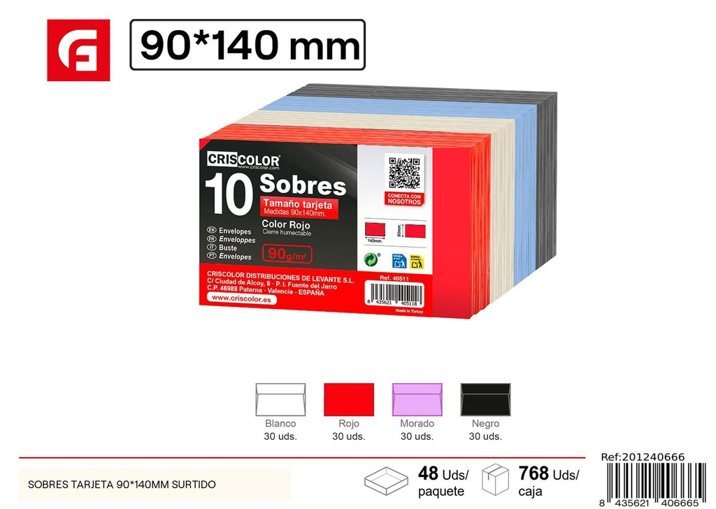 Sobres tarjeta 90*140mm surtidos - Papelería