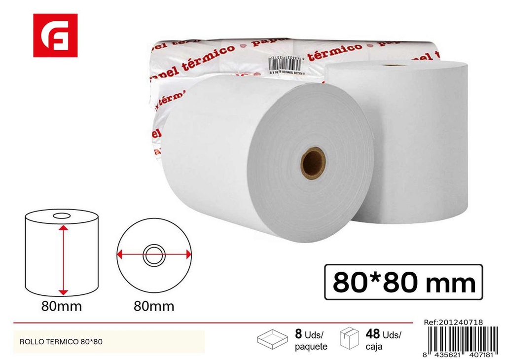 Rollo térmico de papel para caja registradora 80x80 mm - Suministros de oficina