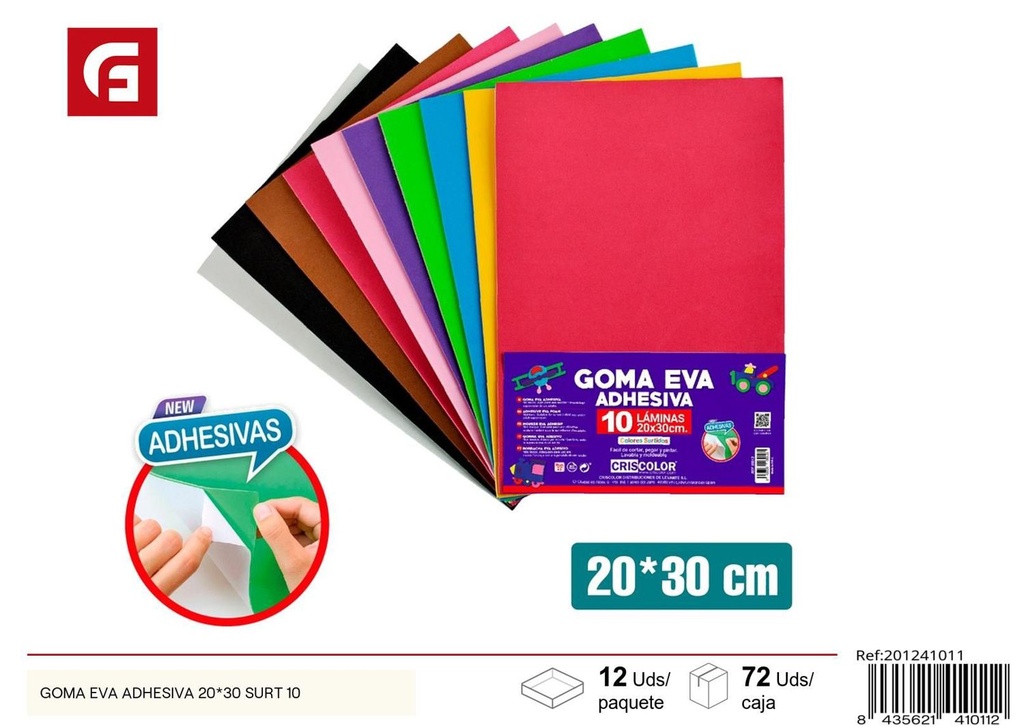 Goma EVA adhesiva 20*30 surtido 10 - Material de manualidades