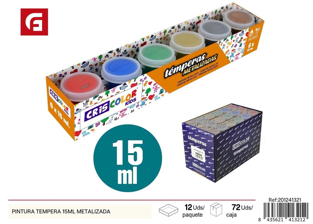 Pintura tempera metalizada 15ml - Material escolar