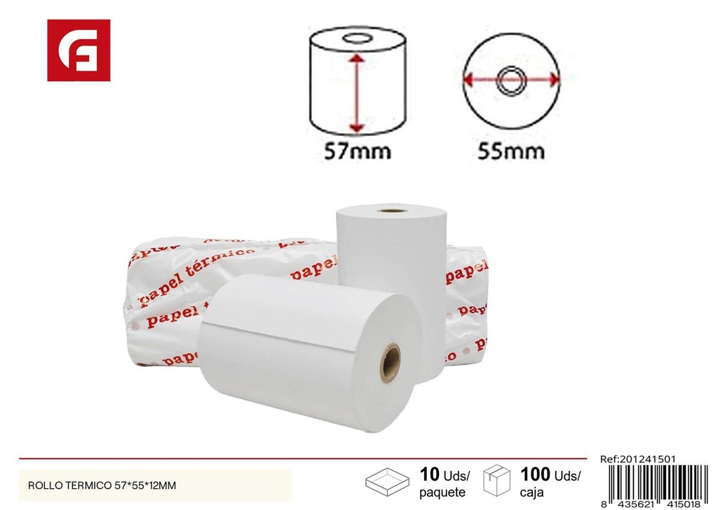 Rollo térmico 57*55*12mm - Papel térmico para impresoras