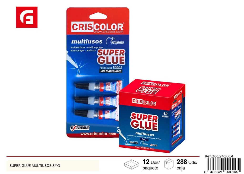 Super glue multiusos 3*1 g - Materiales de manualidades y pegamentos