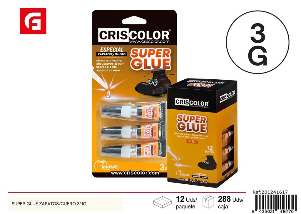 Super glue para zapatos/cuero 3*1g - Materiales de manualidades y pegamentos