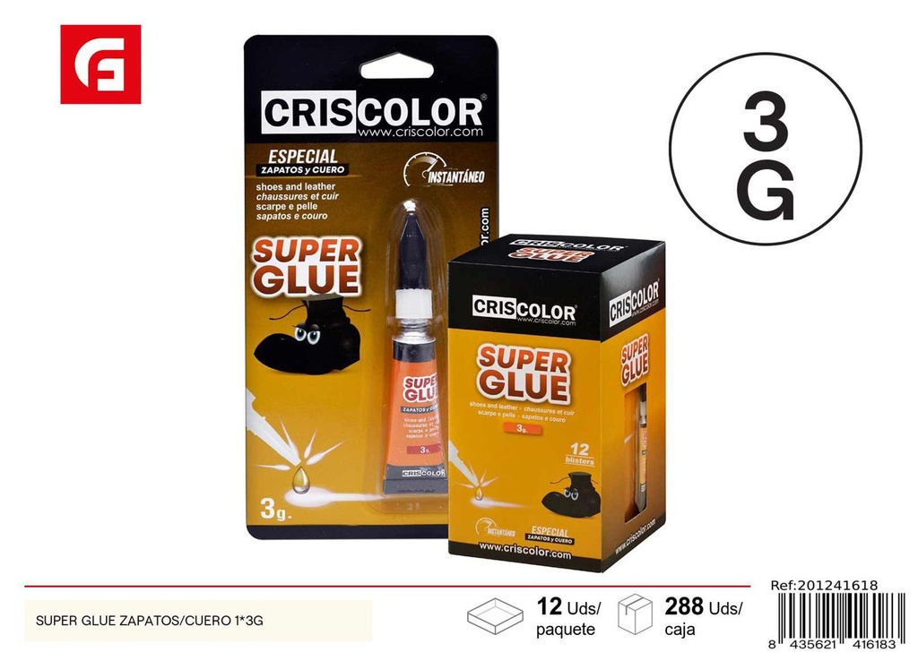 Super glue para zapatos/cuero 1*3 g - Manualidades