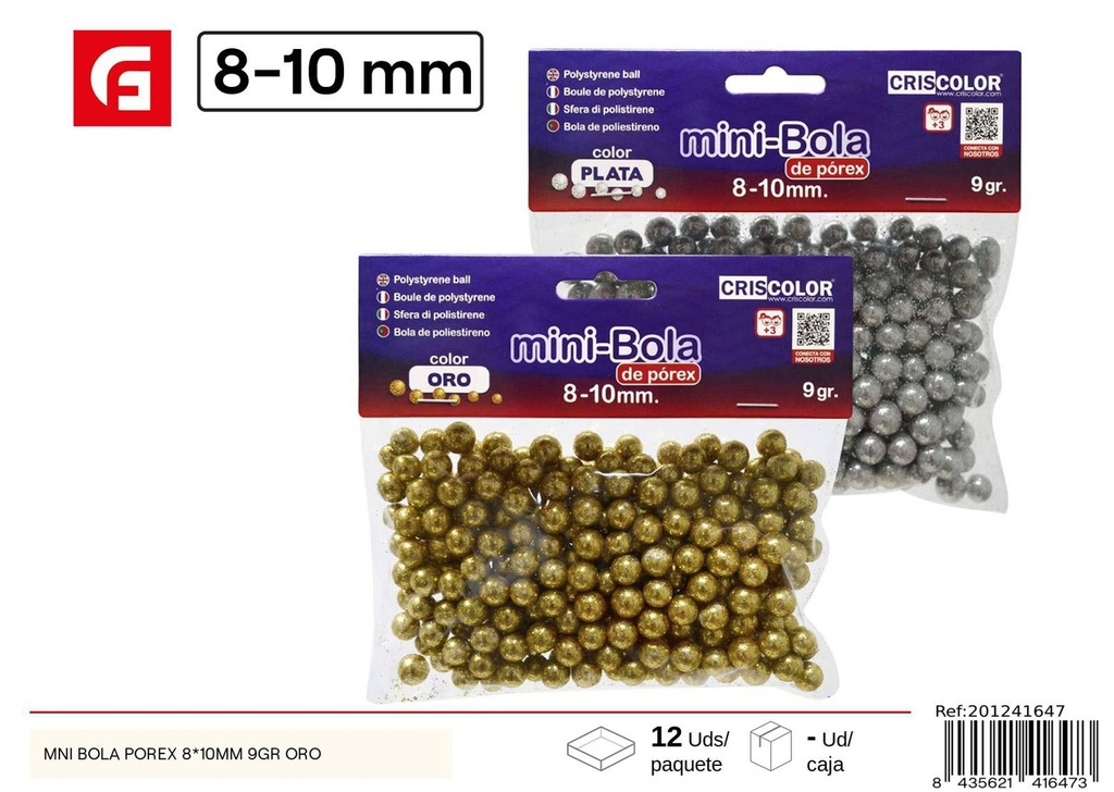 Bola de porex mni 8*10mm 9g oro - Materiales para manualidades