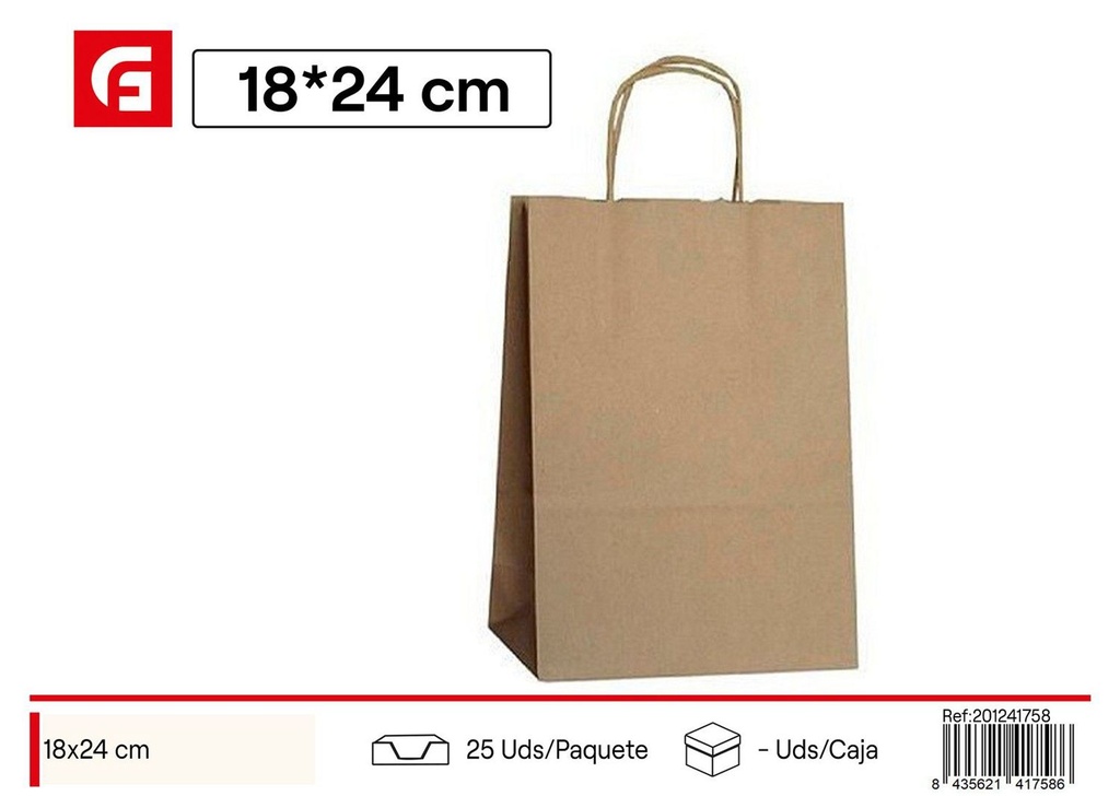 Bolsa de papel kraft c/asa 20x24+8 cm - Regalos y envoltorios