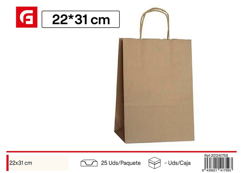 Bolsa de papel kraft 22*31 cm con asa - Artículos de regalo