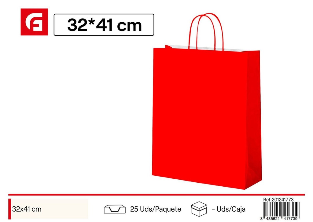 Bolsa de papel con asas 32*41+12 roja - Artículos de regalo