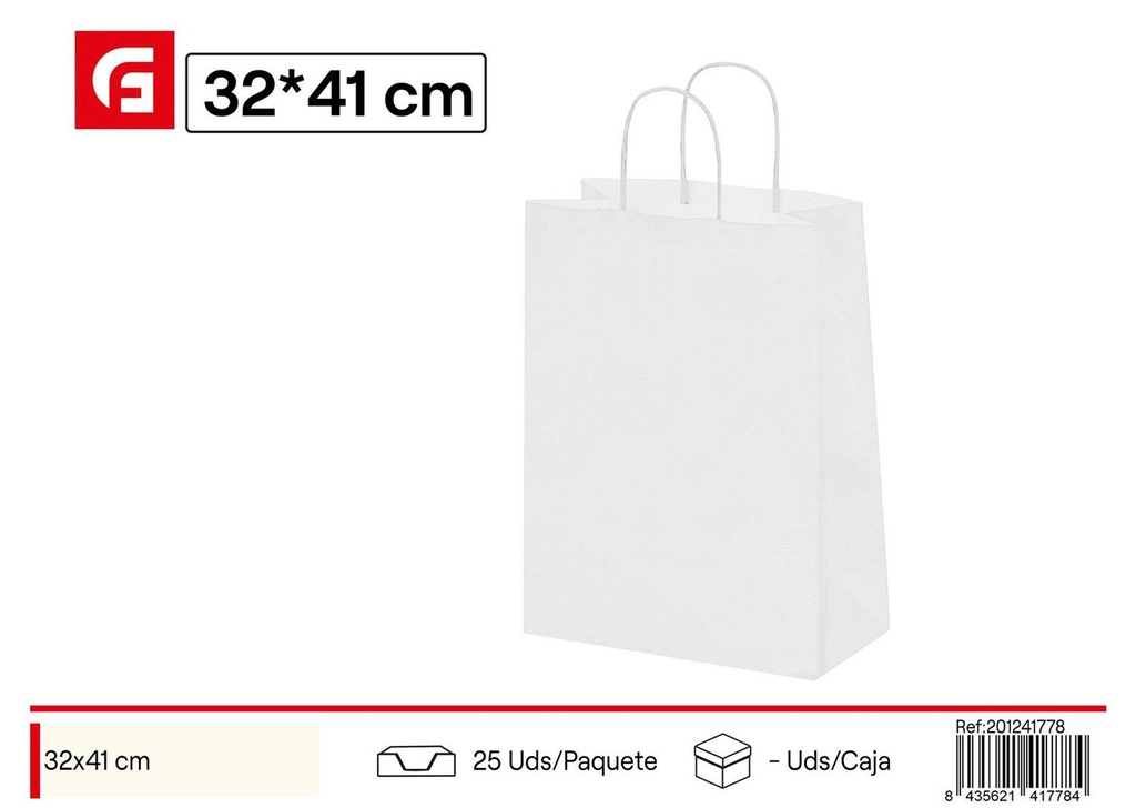 Bolsa de papel blanca 32x41 + 12 - Artículos de regalo