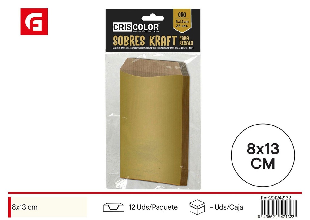 Sobre Kraft oro 8x13cm pack 25 uds - Papelería