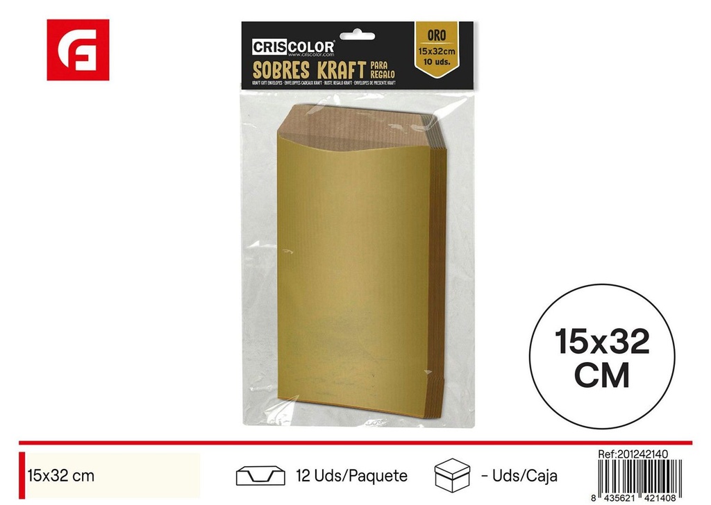 Sobre kraft oro 15*32 cm pack 10 uds - Artículos de regalo