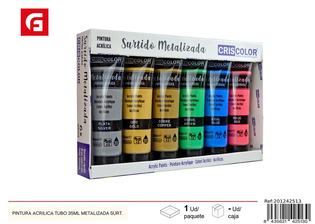 Pintura acrílica tubo 35 ml metalizada surtida - Material escolar y artístico