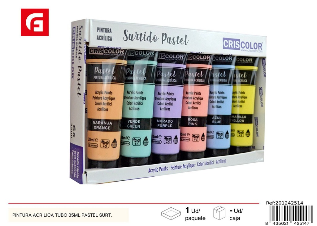 Pintura acrílica en tubo 35 ml pastel surtido - Material artístico