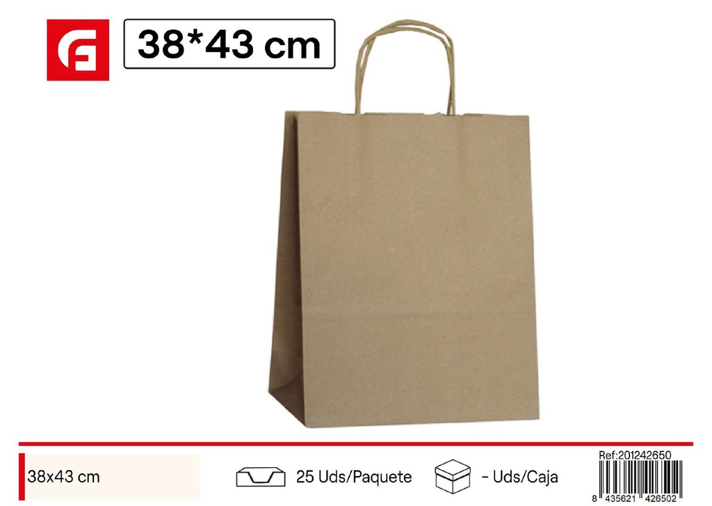 Bolsa de papel kraft con asas 38x43 cm - Regalos y empaques