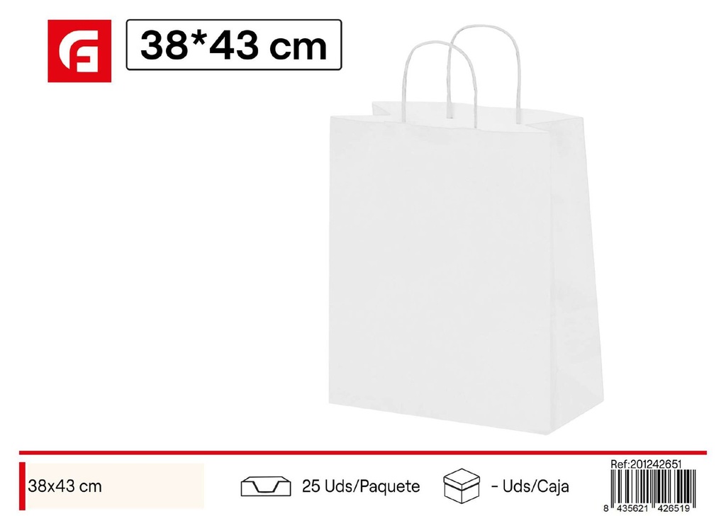 Bolsa de papel con asa 38*43 blanca - Regalos y bolsas de regalo