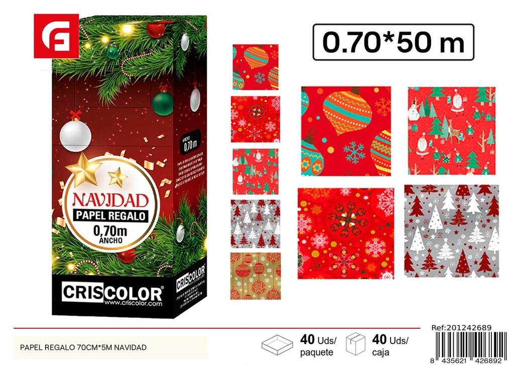 Papel regalo de Navidad 70 cm x 5 m - Papelería navideña