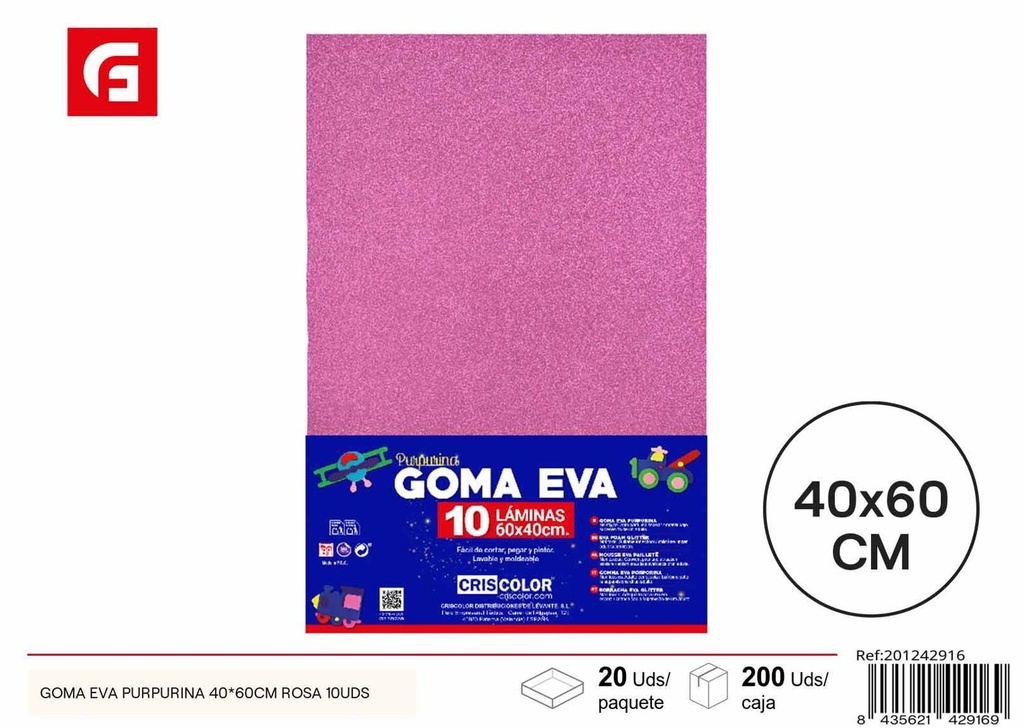 Goma EVA purpurina rosa 40x60 cm - Set de 10 unidades