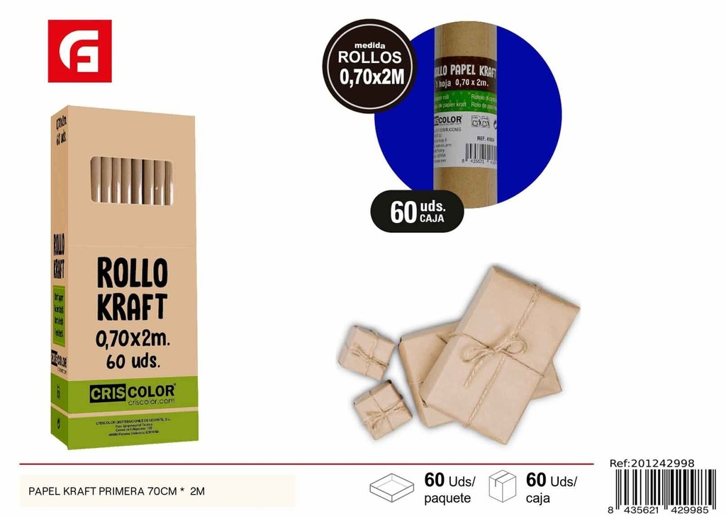 Papel kraft regalo de 70 cm x 2 m - Material para envoltura de regalos