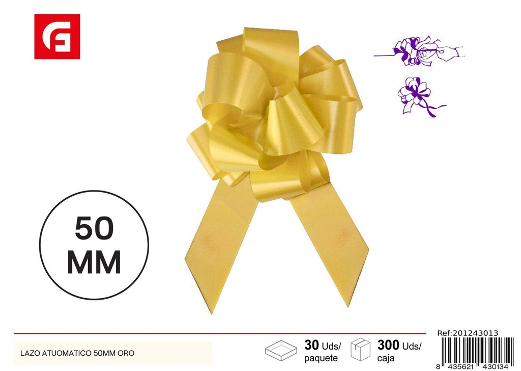 Lazo automático dorado 50 mm - Etiquetas y regalos