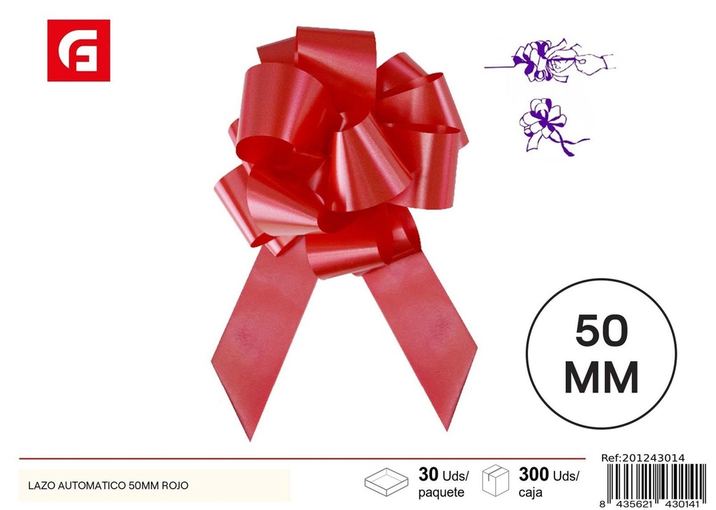 Lazo automático rojo 50 mm - Accesorios para regalos