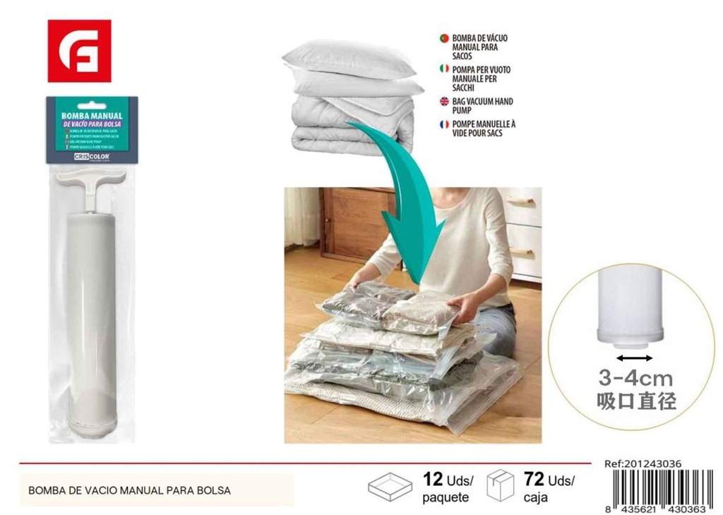 Bomba de vacío manual para bolsa - Organización