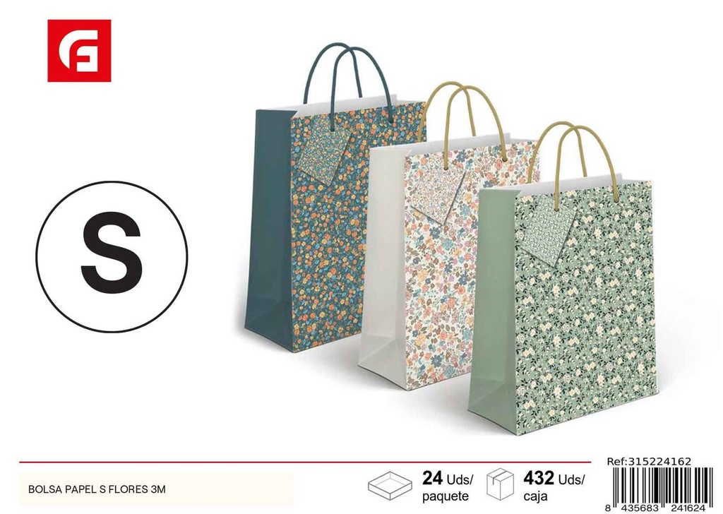 Bolsa de papel S Flores 3m - Artículos de regalo y envoltura