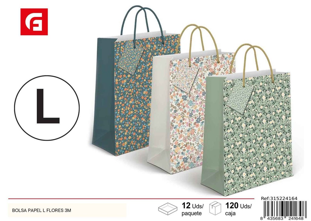 Bolsa papel L flores 3 m - Artículos de regalo