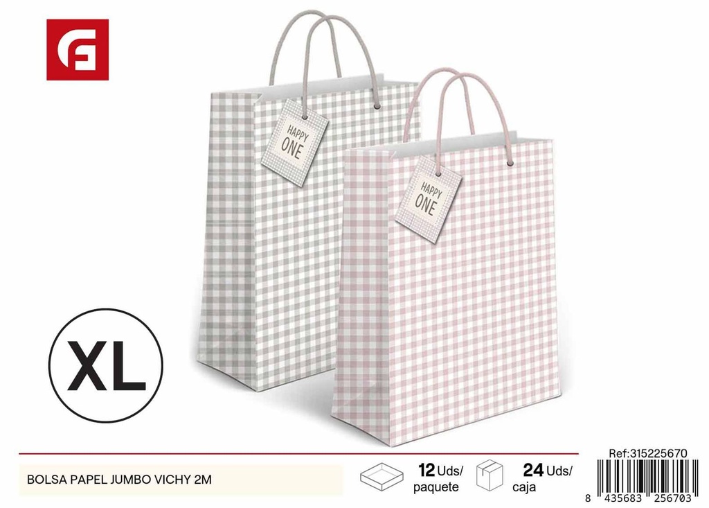 Bolsa de papel jumbo vichy 2m - Artículos para regalos